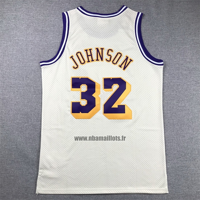 Maillot Los Angeles Lakers Magic Johnson NO 32 Mitchell & Ness Chainstitch Creme